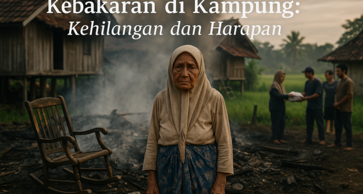 Kebakaran melanda rumah Emak Nonok, menambah duka di masa tuanya.