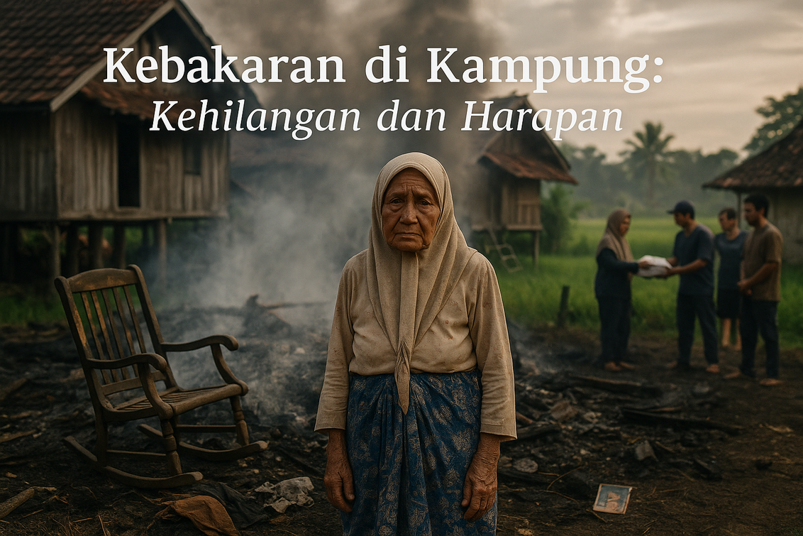Kebakaran melanda rumah Emak Nonok, menambah duka di masa tuanya.