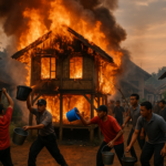 Kebakaran melanda rumah panggung di Banjarwangi, Sukamanah. Kerugian masih dihitung.